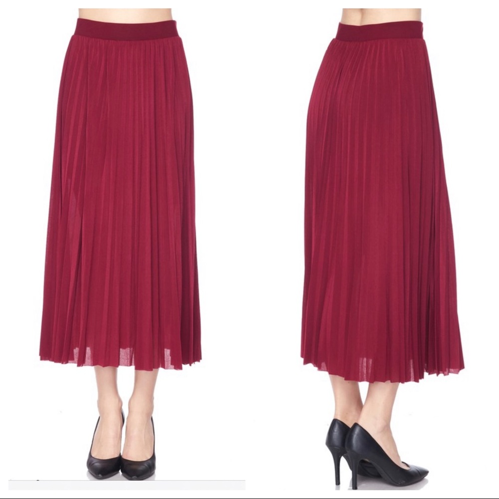 ✨PARIS✨CHIC BURGUNDY ACCORDION PLEATS SKIRT - Picture 2 of 4